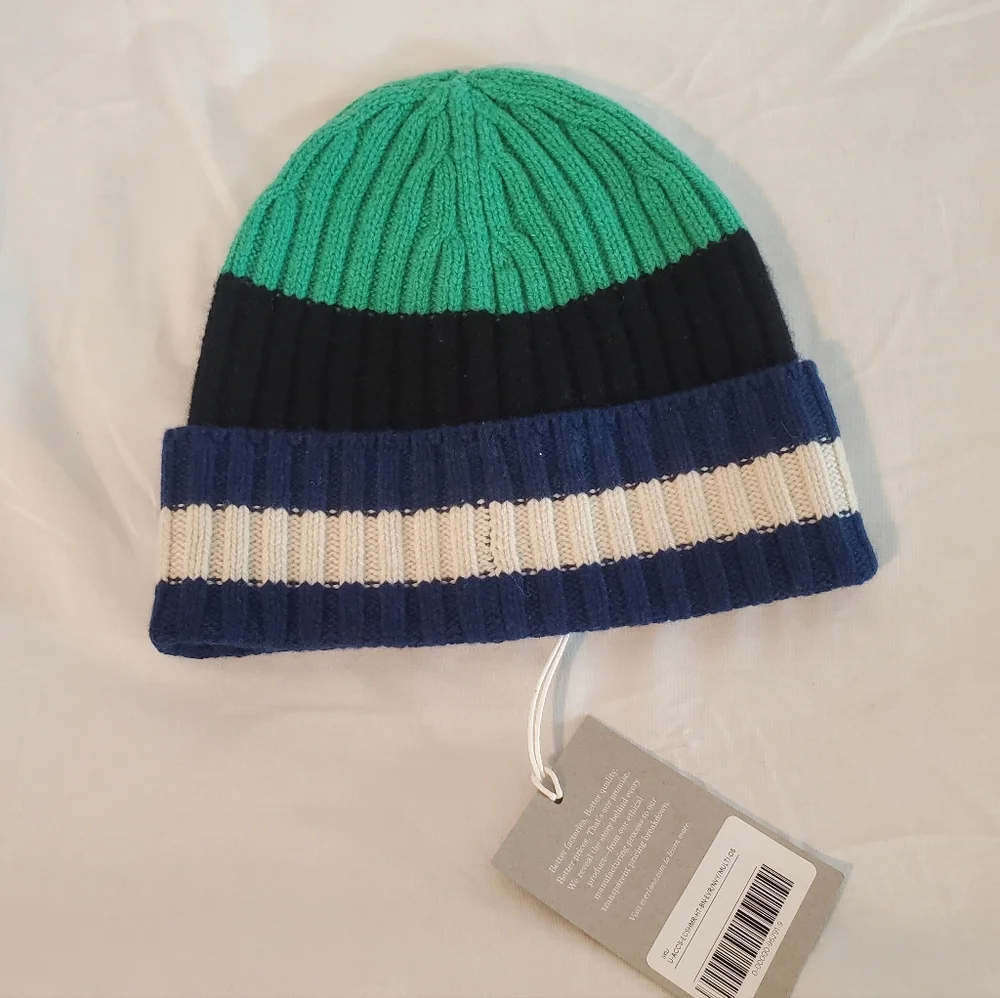 EVERLANE Unisex Striped Recycled Cashmere Ribbed Knit Beanie One Size